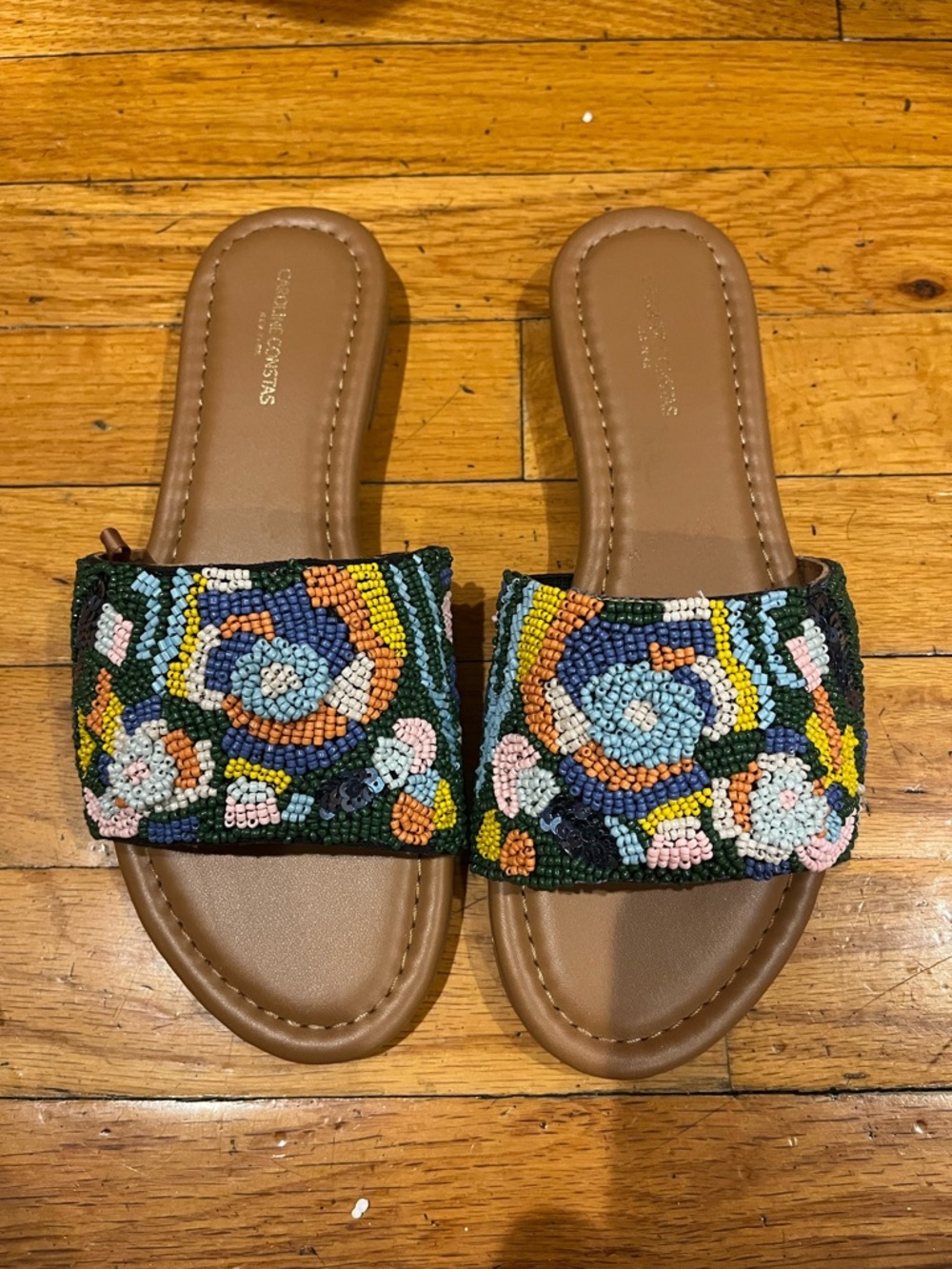 Caroline Constas Multicolor Beaded Slide Sandals